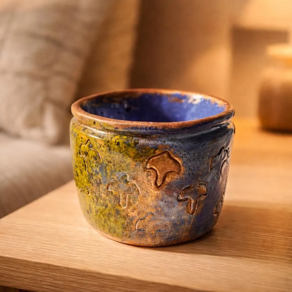 Pot en céramique désigne, poterie artisanale fait main, avec des reliefs en couleurs splendide – Image 2