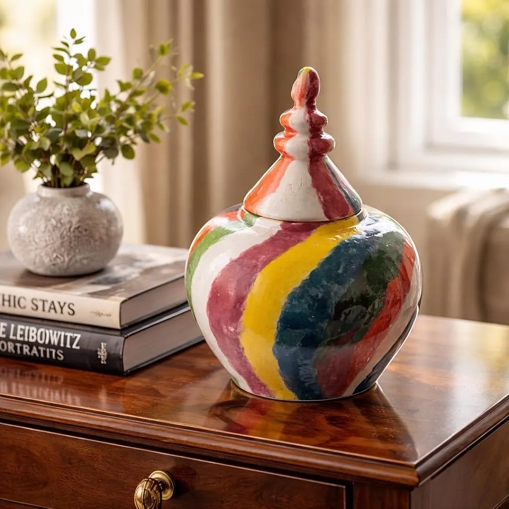 Grand pot en céramique, poterie design fait main. Style ancien turc aux couleurs vives peint au pinceau, décoration table, bureau – Image 2