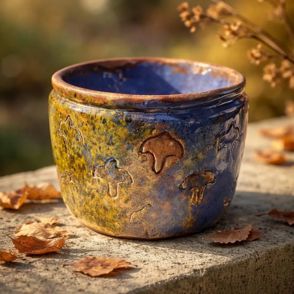 Pot en céramique désigne, poterie artisanale fait main, avec des reliefs en couleurs splendide