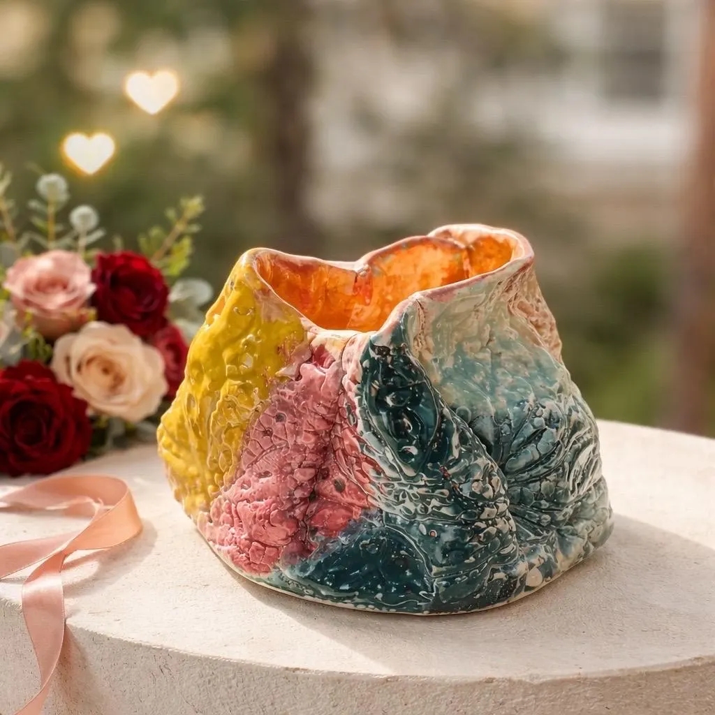 Poterie en céramique unique, fait main, inspirée d'une tulipe, avec une touche nostalgique – Image 3