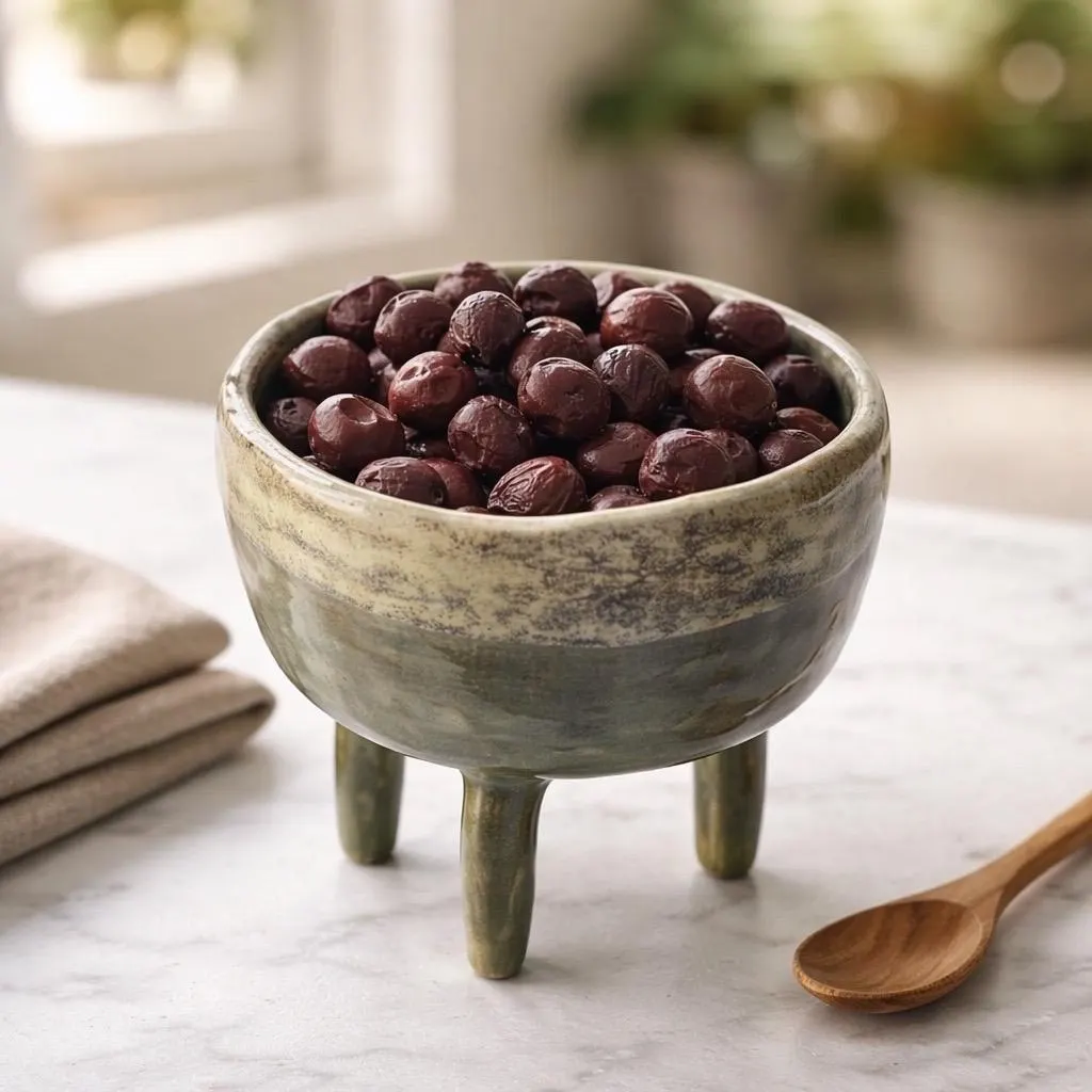 Bol en céramique sur pieds fait main. Belle poterie artisanale à usage décoratif, ou servir de fruits secs, chocolats, pistaches. – Image 3