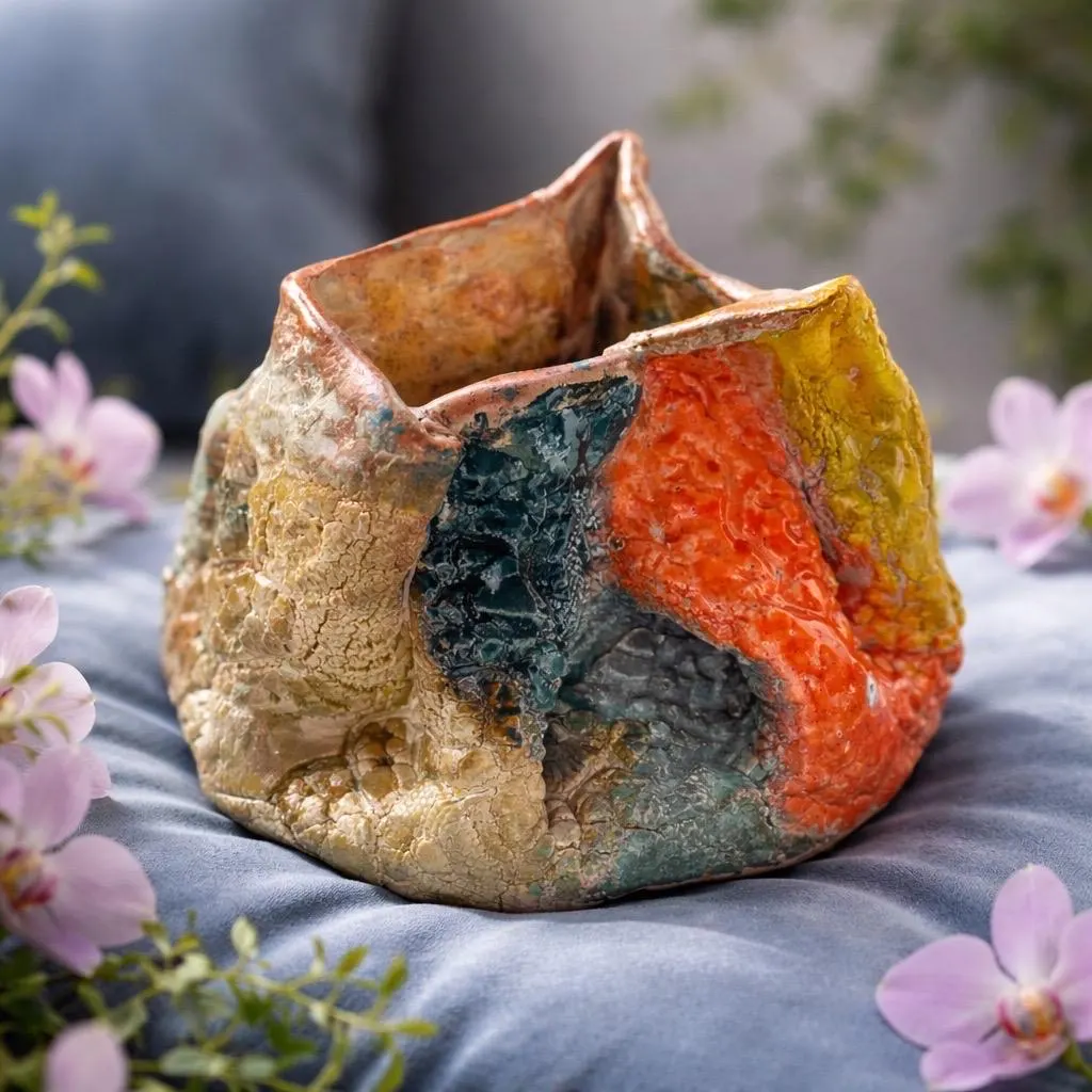 Poterie en céramique unique, fait main, inspirée d'une tulipe, avec une touche nostalgique