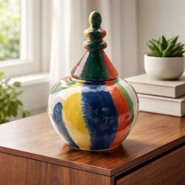 Grand pot en céramique, poterie design fait main. Style ancien turc aux couleurs vives peint au pinceau, décoration table, bureau