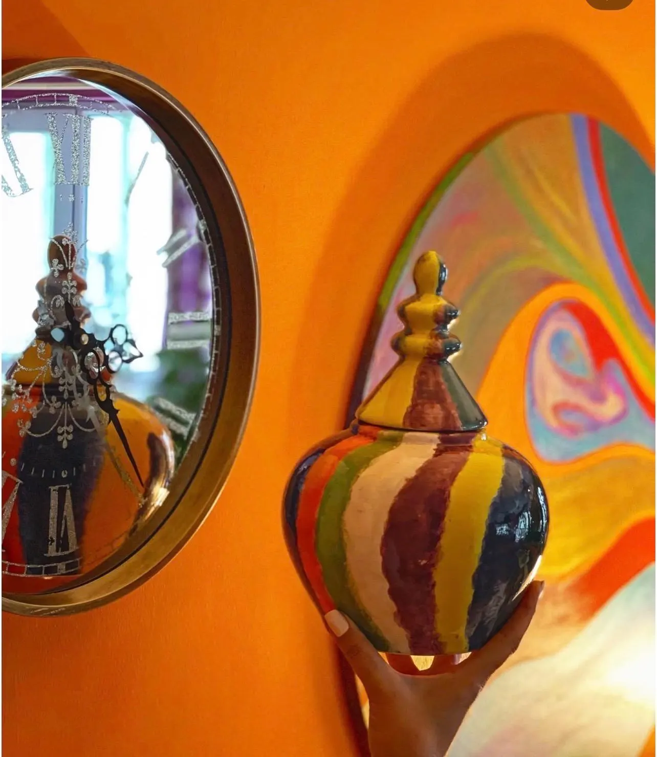 Grand pot en céramique, poterie design fait main. Style ancien turc aux couleurs vives peint au pinceau, décoration table, bureau – Image 6