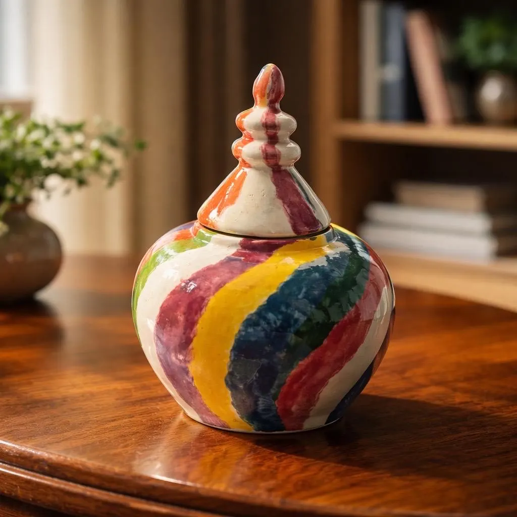 Grand pot en céramique, poterie design fait main. Style ancien turc aux couleurs vives peint au pinceau, décoration table, bureau – Image 8