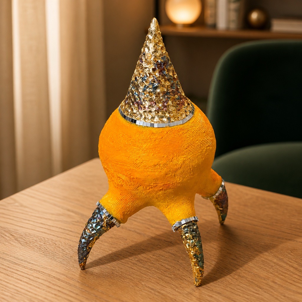 Aurore impériale : sculpture contemporaine en céramique orange dorée. Pièce unique de décoration artisanale. Effet wow garanti ! – Image 5