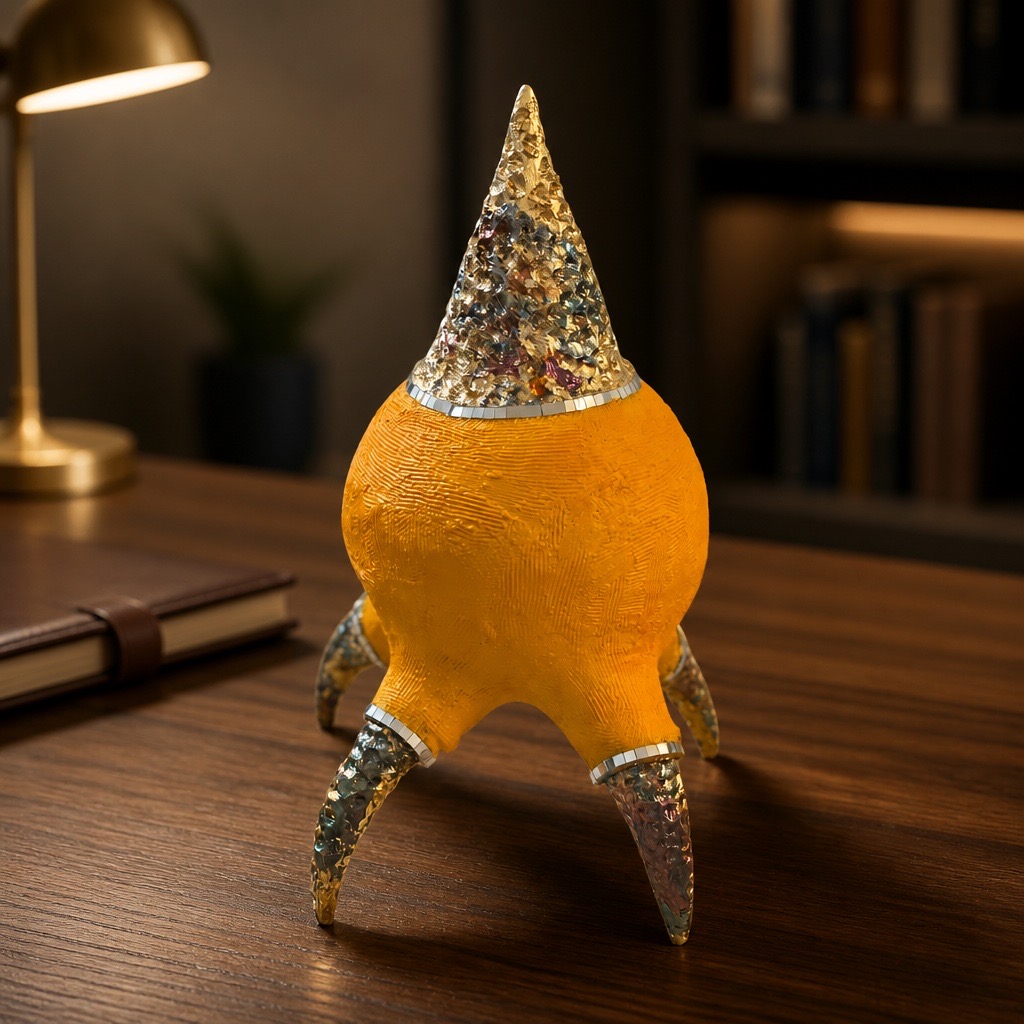 Aurore impériale : sculpture contemporaine en céramique orange dorée. Pièce unique de décoration artisanale. Effet wow garanti ! – Image 6