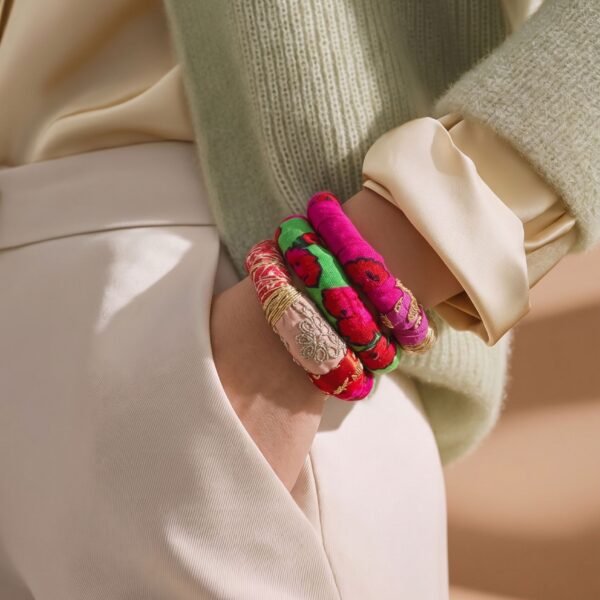 Trio de Bracelets Textile Artisanaux Bohème Chic en Tissus d’Orient