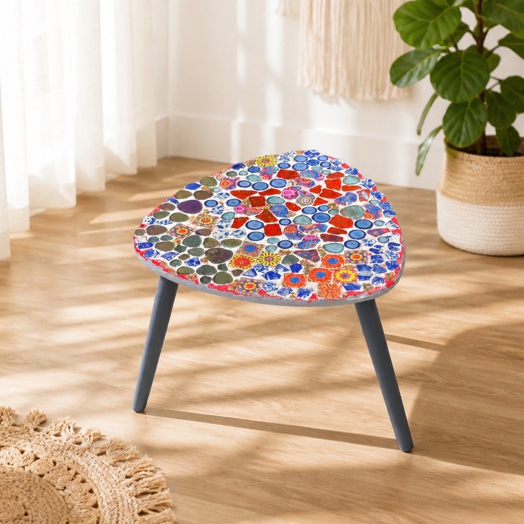 "Éclats de Voyage" Table basse mosaïque artisanale, pièce unique en pierres fines – Image 3