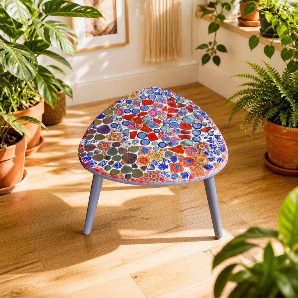 "Éclats de Voyage" Table basse mosaïque artisanale, pièce unique en pierres fines